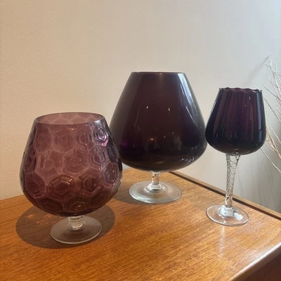 brandy balloon purple 3 glasses retro  - image 1 of 4