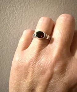 Vintage Sterling Silber Granat Ring Gr. 6 - signiert CB 925, Zargenfassung Edelstein - Bild 1 von 6