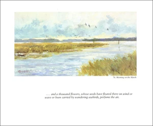 Impresión vintage 1983 Morning on the Marsh Shore Maryland Sea Coast imagen de pintura al óleo - Imagen 1 de 3