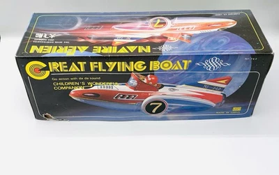 Vintage Tin Friction Toy Great Flying Boat Original Box, Working Made In China - Image 1 of 4
