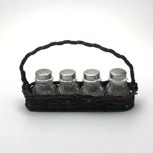 Vintage Salz- & Pfefferstreuer | 4x Glas Shaker im Korb | Tequila Bar Retro Set - Picture 1 of 3