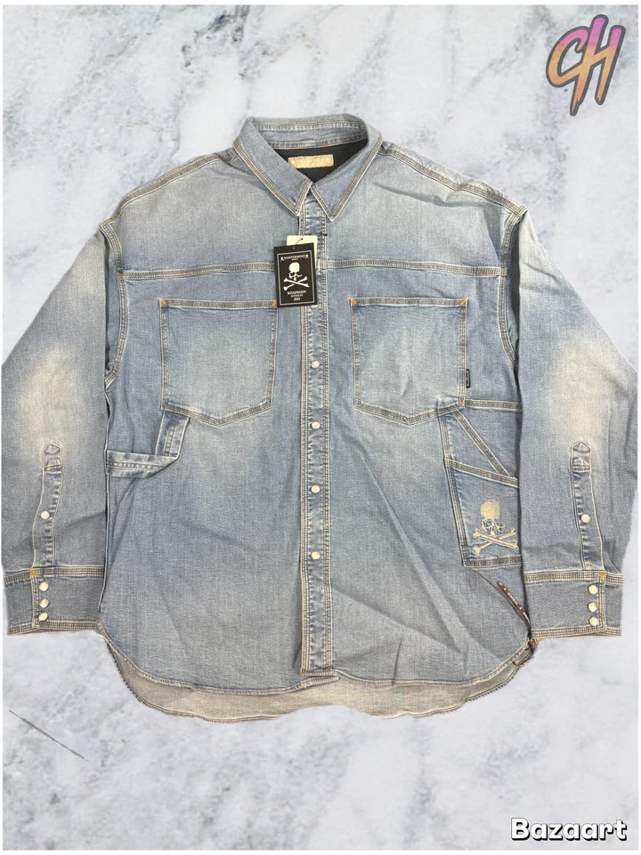 Camisa de mezclilla lavada Mastermind Vs. Bape Light Oz talla grande Foto 1 de 4