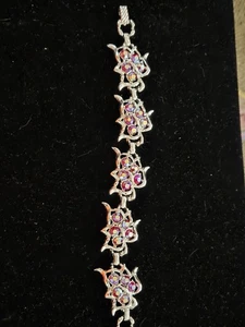 Pulsera vintage Sarah Coventry aurora boreal estrás tono plateado 7 pulgadas - Imagen 1 de 5