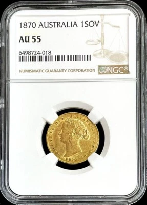 1870 S GOLD AUSTRALIA SYDNEY MINT SOVEREIGN YOUNG HEAD SYDNEY MINT NGC AU 55 - Image 1 of 2