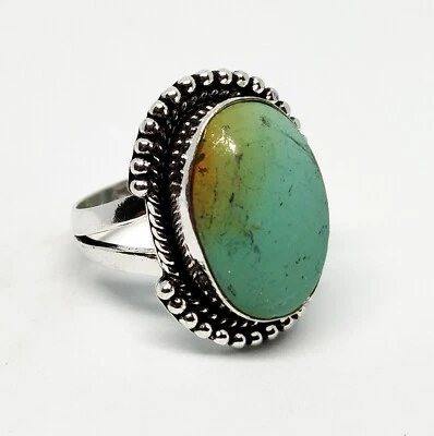 Anillo de piedras preciosas turquesa natural enchapado en plata de ley 925 joyería talla 8 Foto 1 de 2