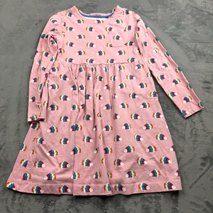 Mini Boden Girls Dress Size 11/12 Hedgehog Pink Long Sleeve Ruffle Pockets - Picture 1 of 12