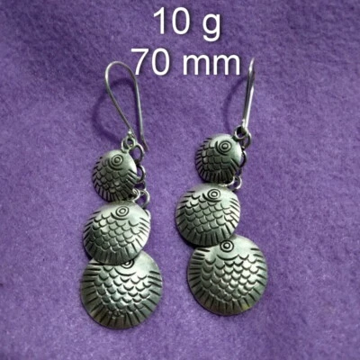 925精美银色耳环三圆鱼女士10克部落手工制作 — 第 1/4 张图片