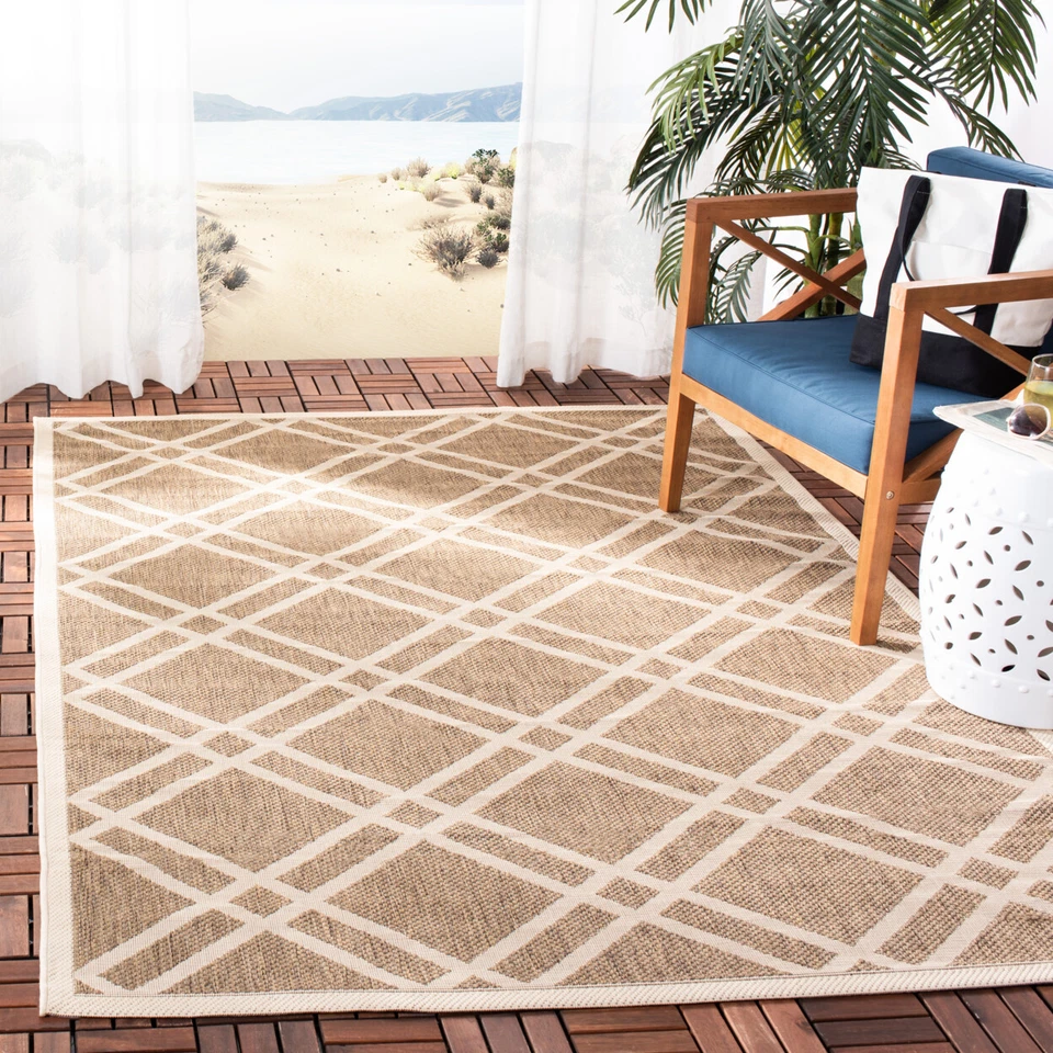 SAFAVIEH Indoor Outdoor CY6923-242 Courtyard Brown / Bone Rug - Image 1 of 4