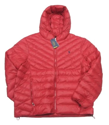 Polo Ralph Lauren 男式红色可打包绗缝 Puffer 拉链连帽夹克 — 第 1/4 张图片