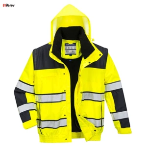 INVIERNO Chaqueta de Advertencia Corta Bomber M - MANGAS DESMONTABLES y Calentador PORTWES - Imagen 1 de 8