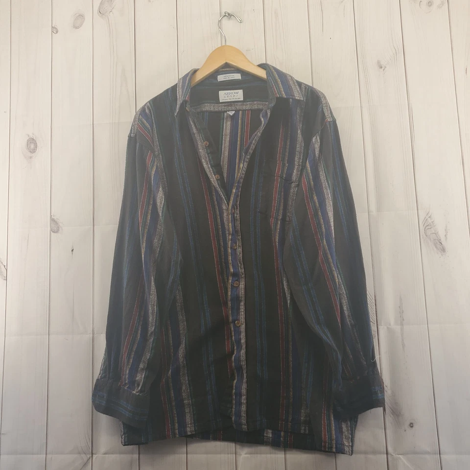 Vintage Shirt Mens 1XB Long Sleeve Vertical Striped Flannel Arrow Sport - Image 1 of 4