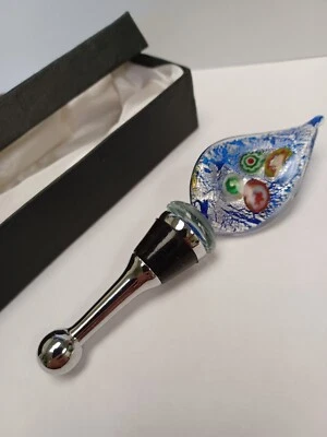 Художественная стеклянная винная бутылка каплевидное пламя разноцветная пробка от Ganz Plus прозрачная - Изображение 1 из 4