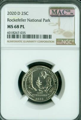 2020 D ROCKEFELLER QUARTER NGC MS68 PL 2ND FINEST MAC SPOTLESS * - Image 1 of 2