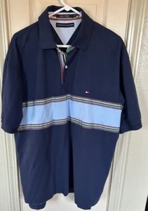 Tommy Hilfiger Mens XL Blue Striped Short Sleeve Polo Shirt  - Picture 1 of 6