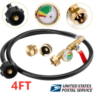 4FT Propane Refill Adapter Hose QCC1 Gauge Shutoff Valve For 1 LB Propane Tank - Picture 1 of 9