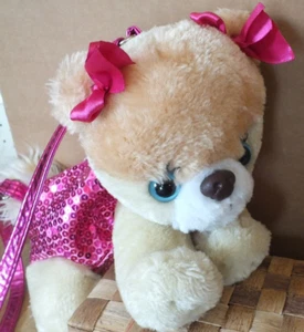 Girl's Poochie & Co blonde  Puppy Dog Plush pink Sequin shoulder bag Purse 11" - Picture 1 of 7