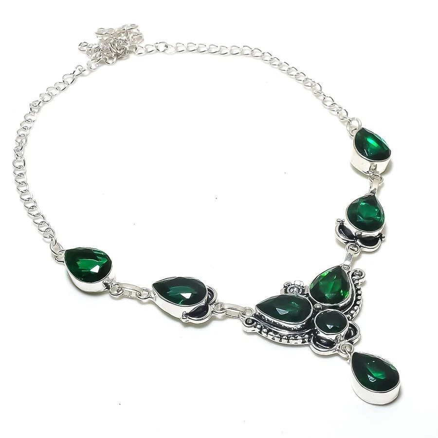 Collar de joyería de plata de ley 925 hecho a mano con piedras preciosas de diopsido cromado tamaño 18" Foto 1 de 1