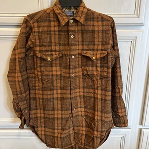VTG Pendleton 100% Virgin Wool Brown Plaid Button Up Shirt Made USA Size 14 1/2 - Picture 1 of 6