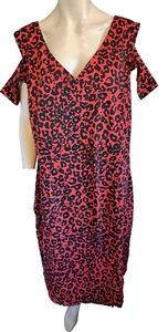 Anthology Cold Shoulder, Red/Black Animal Print Sleeveless Midi Dress, UK 32 - Picture 1 of 7