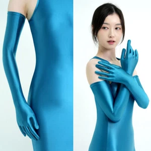 Women Stretch Glossy Shiny Gloves,Spandex,Extra Long Opera Gloves Evening Party - Picture 1 of 33