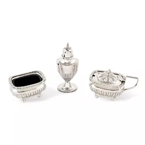 Antico set cruet per condimenti in argento sterling Chester edoardiano: senape, sale - Foto 1 di 24
