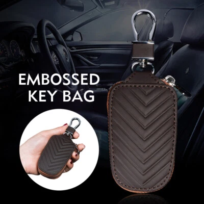Bolsa de proteção universal de couro genuíno para chaves de carro bolsa porta-chaves - Imagem 1 de 4
