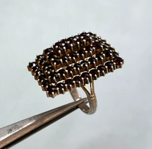 Antique Beautiful Bohemian 900 Silver Ring Three Levels Garnet Stones - Picture 1 of 10