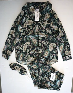 Plush x Revolve SET09W01GPA Women Sz XS Green Paisley Faux Silk Pajama Set $154 - Picture 1 of 15