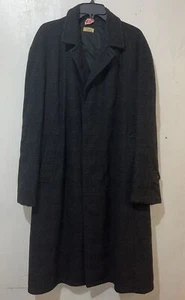 Vtg Alligator Brand Top Coat Men 46L Charcoal Gray Plaid Weatherstyle Union Made - Picture 1 of 11