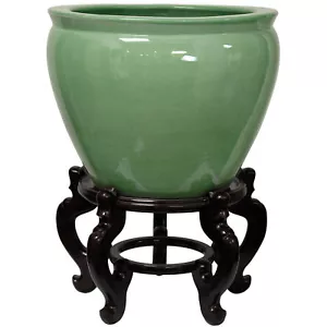 Oriental Furniture 14" Celadon Porcelain Fishbowl - Picture 1 of 1