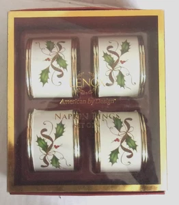 Lenox Holly Berry Gold Christmas Holiday Napkin Rings - Set of 4 - Picture 1 of 3