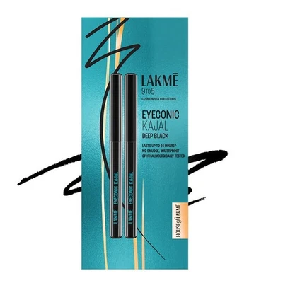 LAKMÉ 9 a 5 Eyeconic Kajal Paquete Doble, Mate Impermeable Kohl Negro Profundo, 0.35g Foto 1 de 4