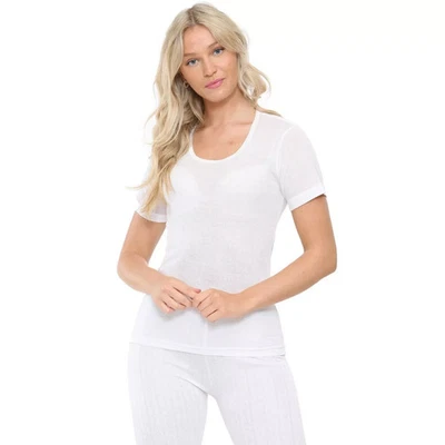 Damas Ropa Interior Térmica Manga Corta Chaleco Mujer Camiseta Blanco Top Invierno Cálido Foto 1 de 3