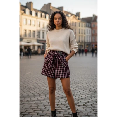 Шорты Maje TIRITE Tweed Paperbag 34 | Fuchsia Houndstooth новые с ценниками Parisian Chic - Изображение 1 из 4