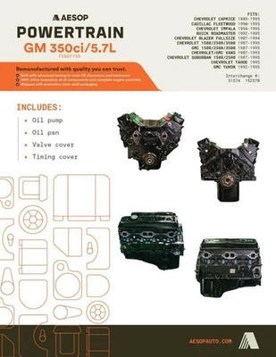 Engine 8-350 5.7L Gasoline VIN K 8th Digit Fits 87-96 CHEVROLET 30 VAN 1811249 - Image 1 of 4