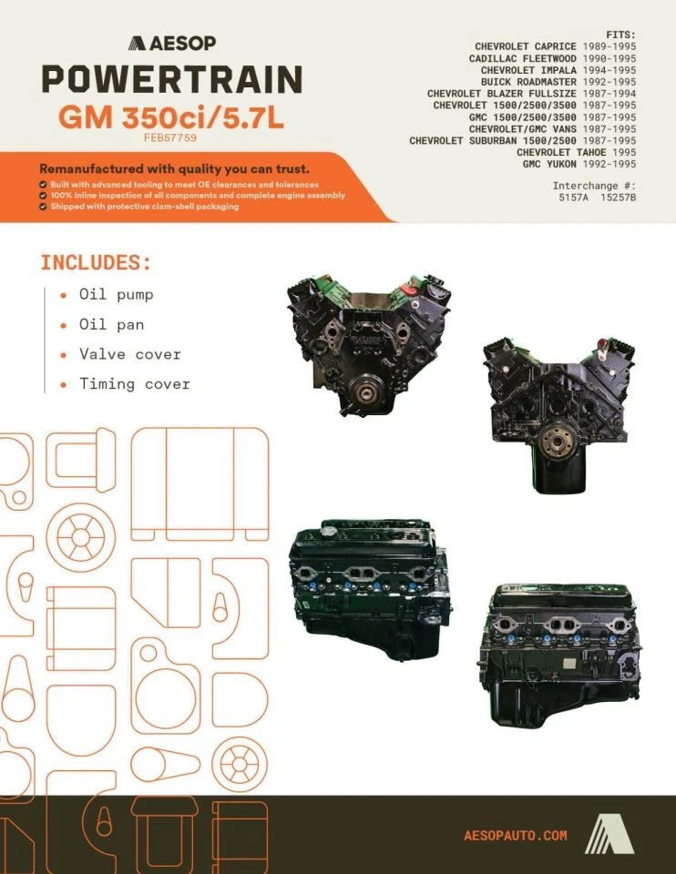 Engine 8-350 5.7L Gasoline VIN K 8th Digit Fits 87-96 CHEVROLET 30 VAN 1811249 - Image 1 of 4