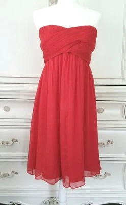 J. Mini Vestido Crew Naranja Rojo Seda Chifón Sin Tirantes Para Mujer 6 Nuevo Con Etiquetas Funciona Pequeño Foto 1 de 4