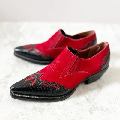 Vintage Nine West Western Boho Red Leather Suede Ankle Boots 7.5 Booties Twee - Image 1 of 4