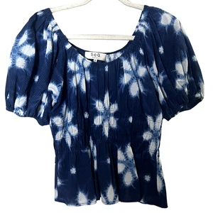 Sea New York Isla Peplum Top Medium Blue White Tie Dye Puff Sleeve Boho - Picture 1 of 4