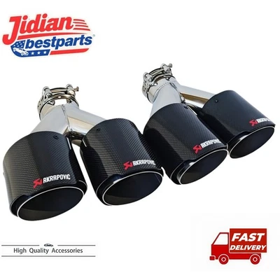 QUAD 4"OUT CARBON FIBER EXHAUST TIP- 2.5"INLET- PAIR OF STAGGERED L&R ANGLE CUT - Image 1 of 4
