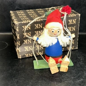 Vintage Swedish Hand Carved & Painted Wood Girl on a Swing 5” By Rockagarden - Picture 1 of 7