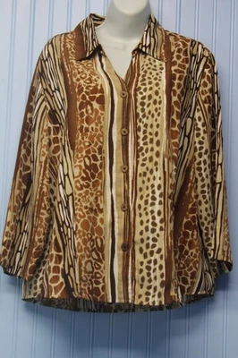 Camisa Alfred Dunner Marrón Mezcla Vertical Estampado Ligera 3/4 SLV Botón Delantero 18 Foto 1 de 3