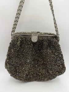 Borsa da sera vintage art deco con perline e tracolla in metallo bellissima - Foto 1 di 17