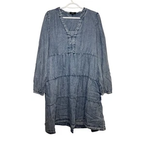 Vestido babydoll manga larga chambray de terciopelo corazón escalonado para mujer boho mediano - Imagen 1 de 8