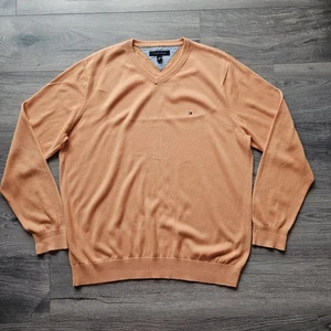 Tommy Hilfiger V-neck Jumper Men's Size XL Orange Great Condition - Picture 1 of 8