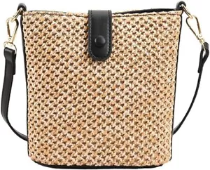 Straw Beach Bags For Women Rattan Purse Summer Cross-body Large, Black - Picture 1 of 7