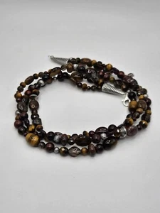 Carolyn Pollack Sterling Silver Tiger's Eye Gemstone 3 Strand Bead Necklace - Picture 1 of 12
