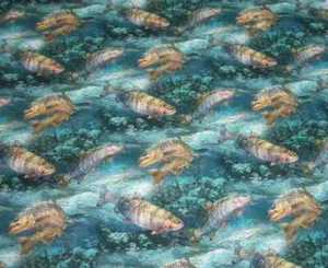 2.3 Yards Quilt Cotton Fabric - Springs Creative Troutman Basin Fish River - Picture 1 of 1