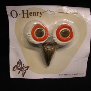 Owl Eyes Beak Ceramic Macrame Beads Orange Brown New Vintage - Picture 1 of 2