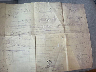 Antique Schooner Ship Drawing  J.T. Wing  Hull Lines And Details Blueprint Model • 260.53$
